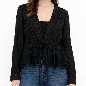 Jason Wu Collection Black Silk Self Tie Blouse Top Designer Size 8